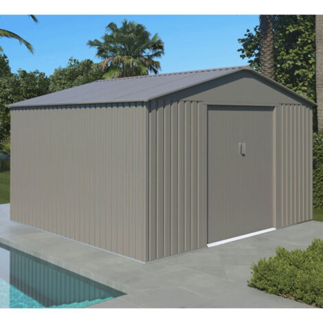 Abri de jardin métal 9,7 m² – Acier galvanisé résistant aux intempéries – Dimensions extérieures 321 x 301 x 205 cm – 2 portes coulissantes – La Maison Du Jardin