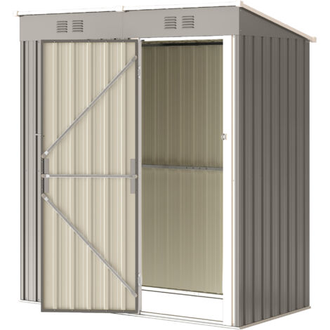 Abri de jardin métal adossable 2 aérations toit incliné anti-UV 163x90x179cm gris clair