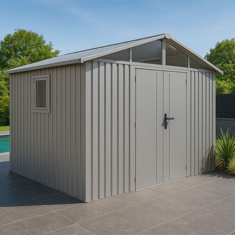 Trigano - Abri de jardin métal blanc aluminium 5.71 m² + kit d'ancrage