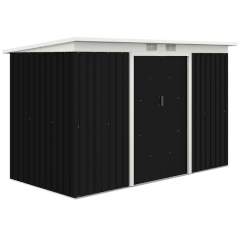 Abri de Jardin Métal - Cabanon de Jardin - Remise à Outils - Acier - Porte Coulissante - Toit Monopente - 280x130x172 cm - Gris Foncé