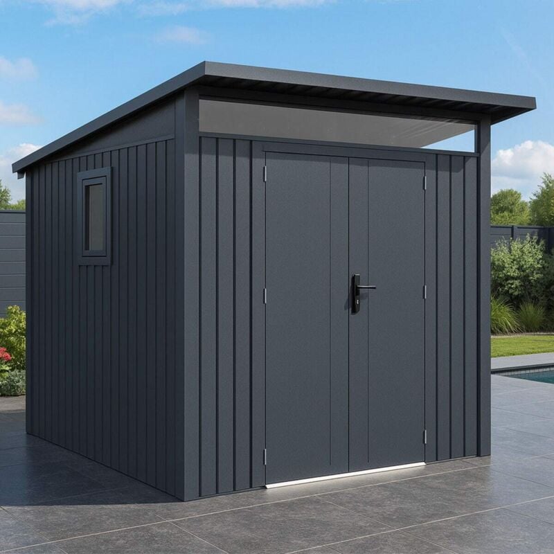 Trigano - Abri de jardin métal Gris Anthracite 4.37m² + kit d'ancrage
