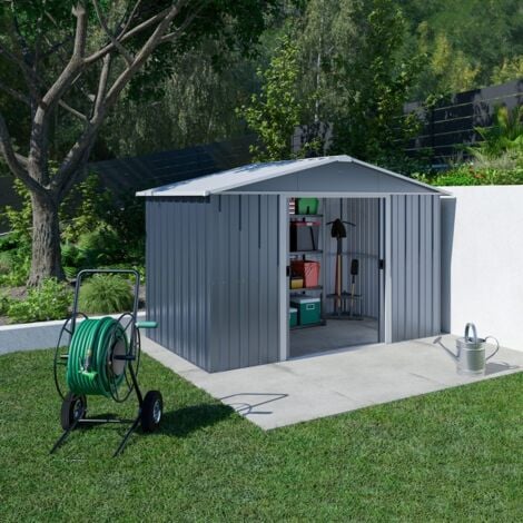 Abri de jardin PVC Utility 4.9 m² gris vert et blanc + kit d