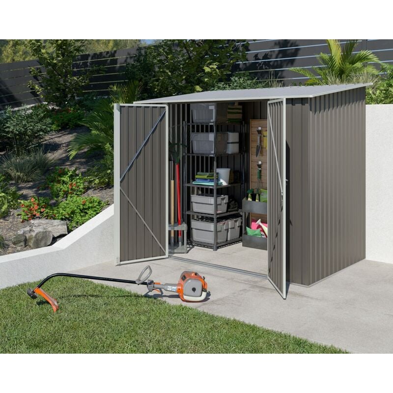 Abri de jardin métal taupe 2,94 m² + kit d'ancrage