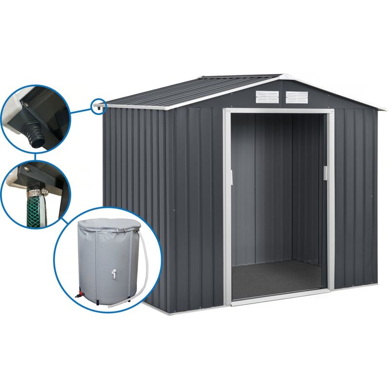 Habitat Et Jardin - Abri de jardin métal - 'Vegas' - 5.29 m² avec gouttière et récupérateur d'eau - Gris