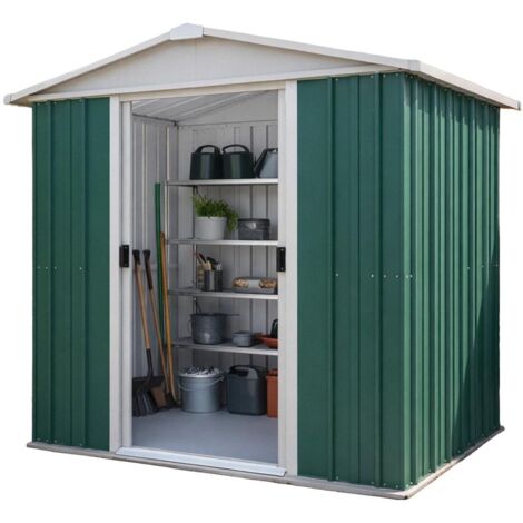 Abri de jardin métal vert 2,3 m² – Kit d'ancrage inclus – Portes coulissantes – Garantie 15 ans contre corrosion – Aérations stratégiques – Yardmaster