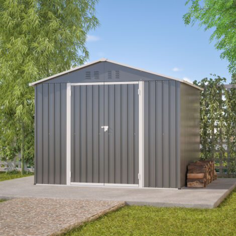 Abri de Jardin Métallique 8x6 Pieds Gris Anthracite - Stockage Outils et Équipement Extérieur avec Porte Battante