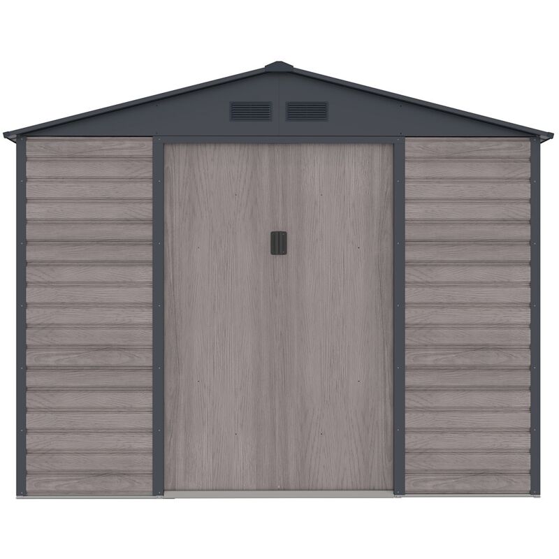 Abri de jardin m&eacute;tal en acier galvanis&eacute; effet bois gris 7,17 m&sup2; - ADELMO