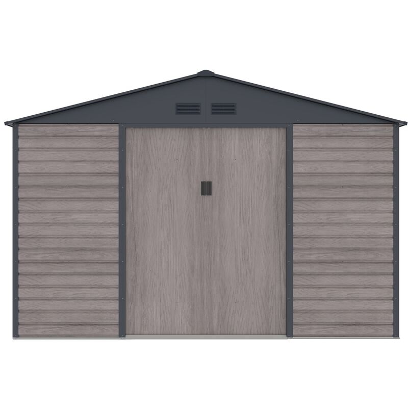 Vente-unique - Abri de jardin métal en acier galvanisé effet bois gris 13,12 m² - adelmo