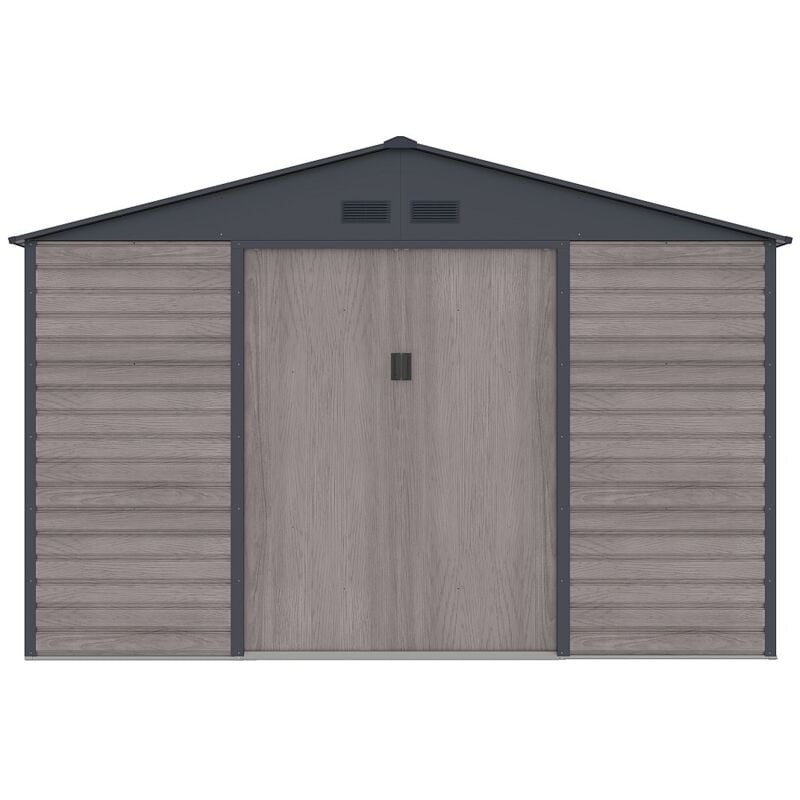 Vente-unique - Abri de jardin métal en acier galvanisé effet bois gris 13,12 m² - adelmo