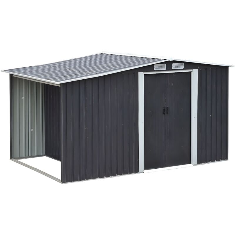 Abri de jardin m&eacute;tal avec abri b&ucirc;che en acier galvanis&eacute; gris 6,7 m&sup2; LERY
