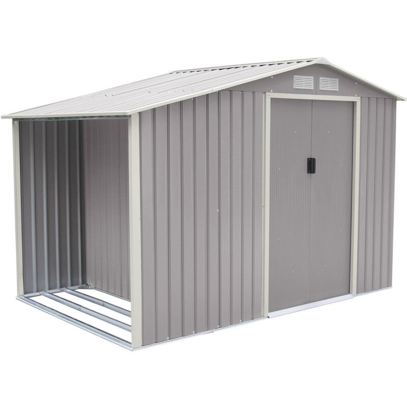 Trigano - Abri de jardin métal gris avec bûcher 4,85 m² + kit d'ancrage