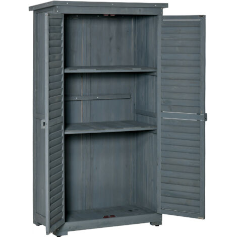 Abri de jardin Outsunny en bois résistant aux intempéries 87x46,5x160cm, cabane de rangement avec porte et toit incliné, étagères incluses, armoire de jardin grise pour outils, terrasse et extérieur