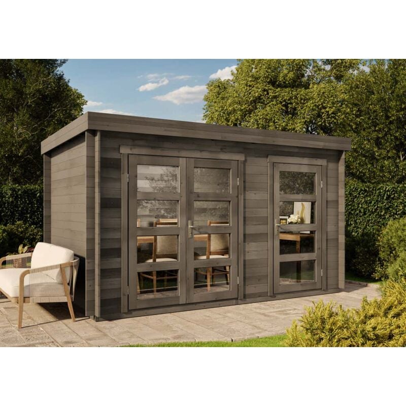 Alpholz - Abri de jardin Paloma Grande Anthrazitgris, 28 mm Épaisseur paroi 404 x 234 cm