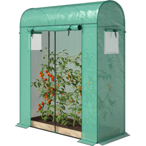 Abri de jardin PE, porte enroulable et fenêtres grillagées, 170x68x200 cm, vert