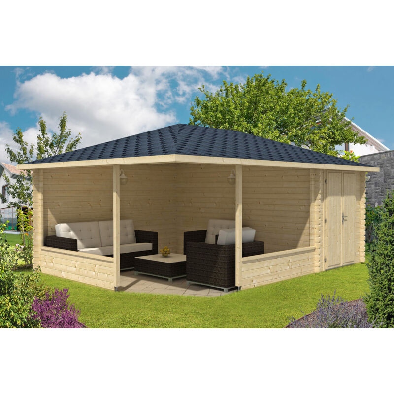 Abri de jardin pentagonal Maik-40 avec extension Naturel 600 x 425 cm - Naturel
