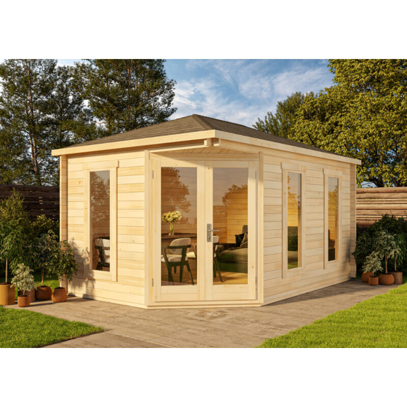 Alpholz - Abri de jardin pentagonal Lido-40 Naturel , 40 mm Épaisseur paroi 470 x 325 cm