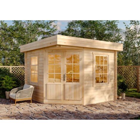 Abri de jardin pentagonal Monica-28 toit plat naturel , 28 mm Épaisseur paroi 520 x 270 cm