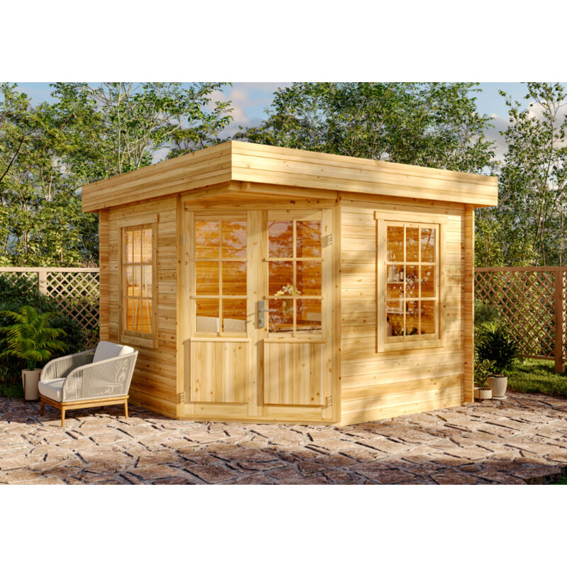 Alpholz - Abri de jardin pentagonal Monica-28 toit plat Marron Imprégné, 28 mm Épaisseur paroi 320 x cm