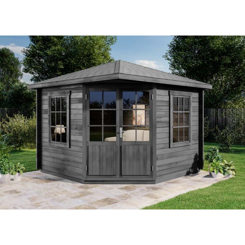 Abri de jardin pentagonal Monica Gris Imprégné, 40 mm Épaisseur paroi 325 x cm