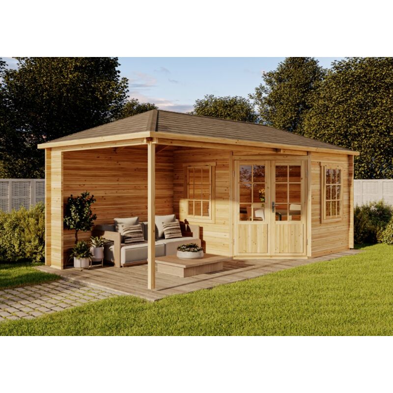 Alpholz - Abri de jardin pentagonal Moselle Marron Imprégné, 40 mm Épaisseur paroi 650 x 325 cm