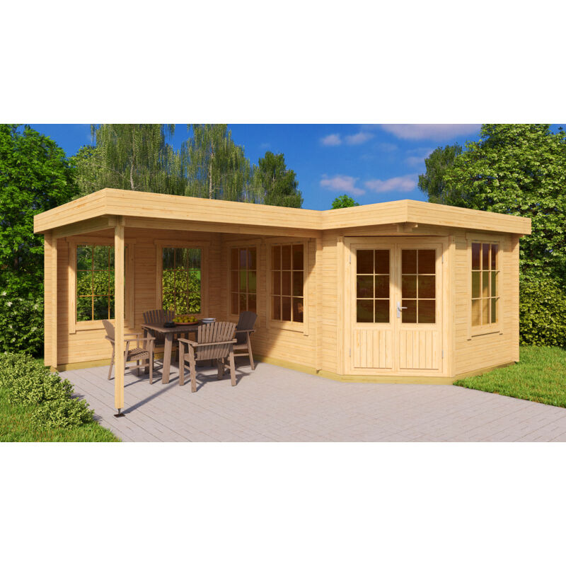 Alpholz - Abri de jardin pentagonal Pepe Marron Imprégné, 40 mm Épaisseur paroi 618 x 462 cm