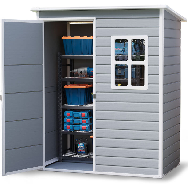 Abri de Jardin Plastique Bealife 1,35 m² avec Plancher Imperméable Antirouille et Résistant à la corrosion Gris clair pour Extérieur