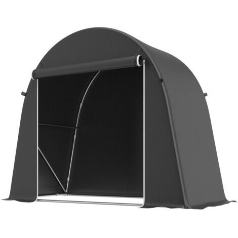 Abri de jardin portable, tente pour vélo, porte enroulable avec fermeture éclair, structure métallique, rangement polyvalent, bâche en plastique, gris foncé