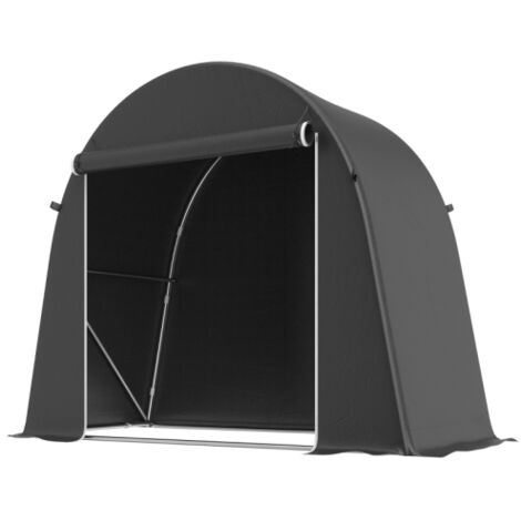 Abri de jardin portable, tente pour vélo, porte enroulable avec fermeture éclair, structure métallique, rangement polyvalent, bâche en plastique, gris foncé