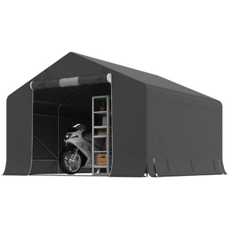 Abri de jardin portable, tente pour vélo, porte enroulable avec fermeture éclair, structure métallique, rangement polyvalent, gris foncé