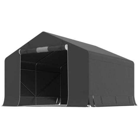 Abri de jardin portable, tente pour vélo, porte enroulable avec fermeture éclair, structure métallique, rangement polyvalent, gris foncé