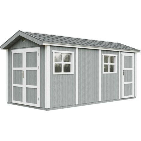 Abri de Jardin Qualité Premium 11,47 m² - H252x250x530 cm - Construction de Panneaux LP Smartside - Avec un sol et des bardeaux bitumineuxs - Timbela M915C-CAVERN STEEL