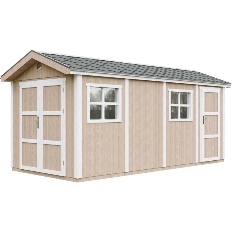 Timbela - Abri de Jardin Qualité Premium 11,47 m² - H252x250x530 cm - Construction de Panneaux lp Smartside - Avec un sol et des bardeaux bitumineuxs