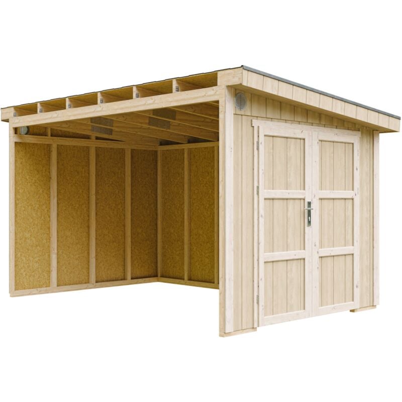 Timbela - Abri de Jardin Qualité Premium 8,68 m² - H231x248x412 cm - Construction de Panneaux lp Smartside - Sans plancher e paroi latérale M939B