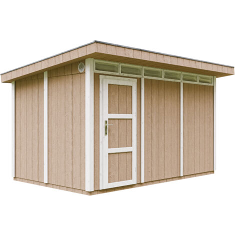 Abri de Jardin Qualité Premium 9m² - L412xL279cm - Kit tout compris avec sol, tuiles bitumineuses, set de peinture-LP Smartside Timbela M904 TERRA BROWN