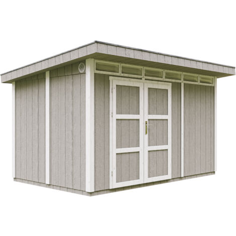 Abri de Jardin Qualité Premium 9m² - L412xL279cm - Kit tout compris avec sol, tuiles bitumineuses, set de peinture-LP Smartside Timbela M904A TUNDRA GREY