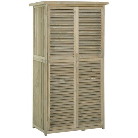 Abri de jardin/remise à outils en bois avec toit en asphalte, porte à persiennes, unité de rangement de jardin, 4 compartiments, gris, 87 x 46,5 x 160 cm