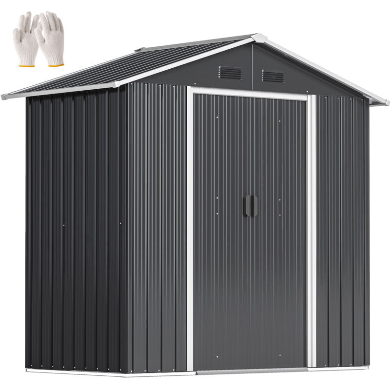Abri de jardin - remise pour outils - cabanon porte verrouillable - dim. 194L x 110l x 184H cm - tôle d'acier anthracite