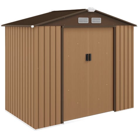 OUTSUNNY Abri de jardin - remise pour outils - cabanon porte verrouillable - dim. 213L x 130l x 185H cm - tôle d'acier café chocolat