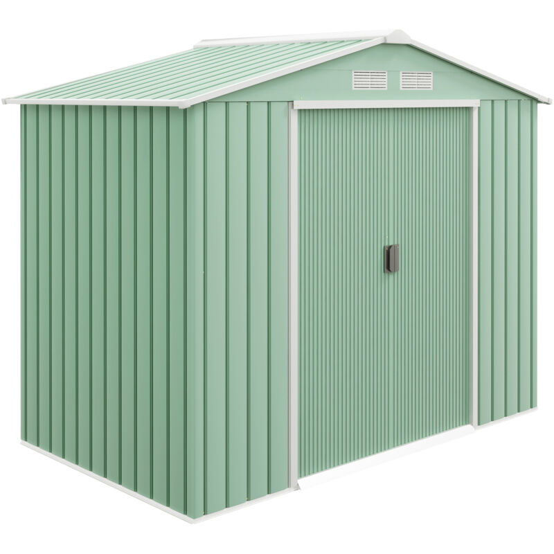 Abri de jardin - remise pour outils - cabanon porte verrouillable - dim. 213L x 130l x 185H cm - tôle d'acier vert pastel