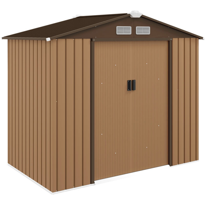 Abri de jardin - remise pour outils - cabanon porte verrouillable - dim. 213L x 130l x 185H cm - tôle d'acier café chocolat
