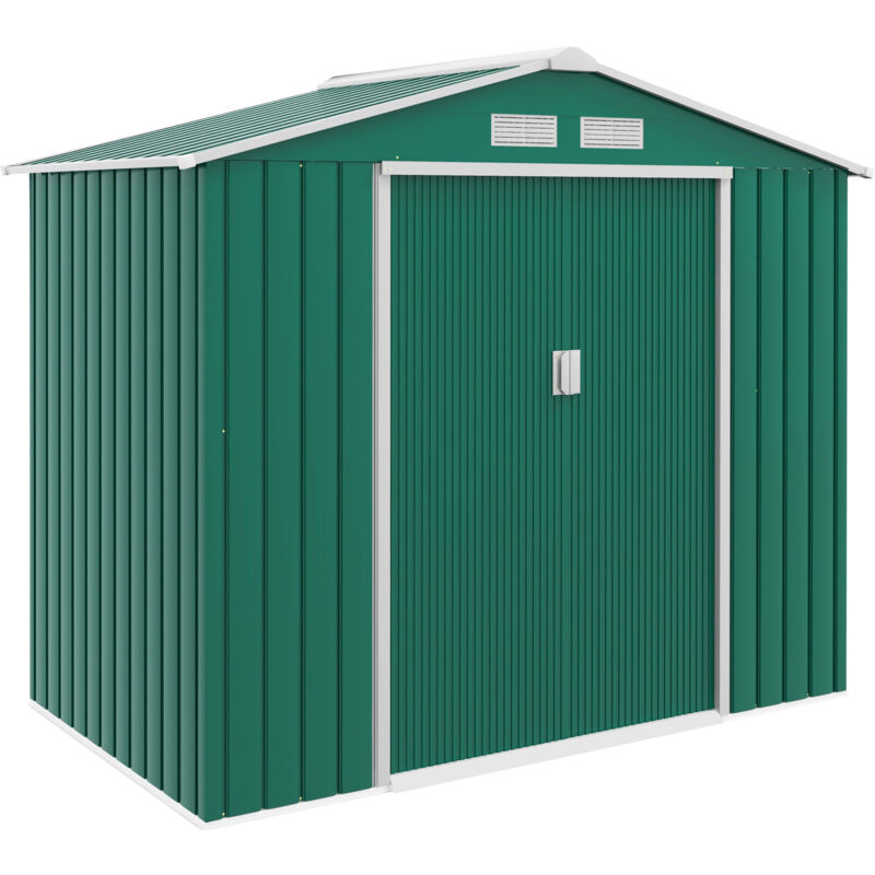Outsunny - Abri de jardin - remise pour outils - cabanon porte verrouillable - dim. 213L x 130l x 185H cm - tôle d'acier vert