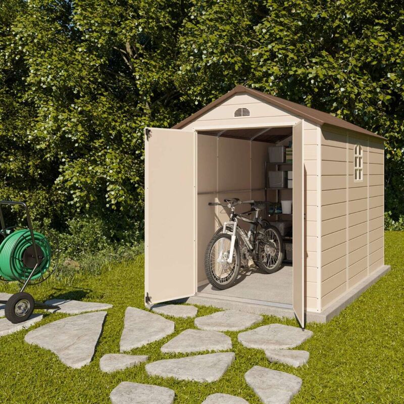 Trigano - Abri de jardin résine beige 4,72 m² + kit d'ancrage Trigano - Abri de jardin résine beige 4,72 m² + kit d'ancrage
