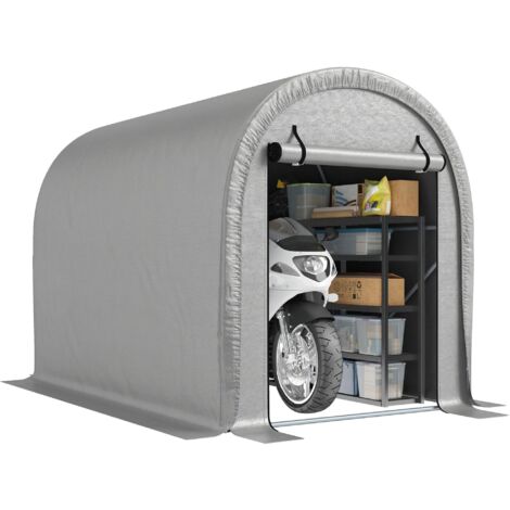 Abri de Jardin Tente de Stockage Acier Galvanisé & 160g/m² PE Anti-UV pour Moto et Tondeuse 159x240x185cm Gris Clair