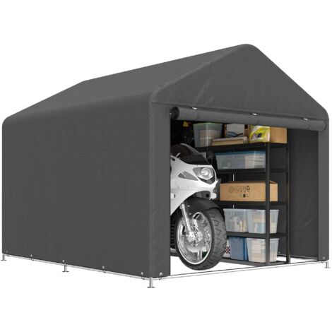 Abri de jardin tente de stockage imperméable abri moto porte enroulable fermeture éclair, 200 x 238 x 183 cm, gris foncé