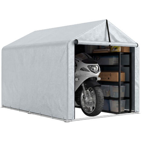 Abri de jardin tente de stockage imperméable abri moto porte enroulable, pour vélo moto 162 x 221,5 x 163 cm, gris clair