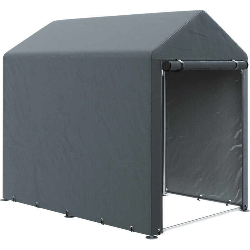 Cobertizo de Jardín Outsunny, Toldo de Almacenamiento Impermeable, Cobertizo con Puerta Enrollable para Motocicleta con Cremallera, Garaje para Bicicleta y Herramientas