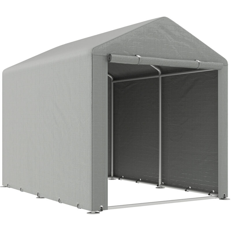 Abri de jardin - Outsunny - porte enroulable fermeture éclair - pour vélo, moto, bois, outils - 160 x 218 x 172 cm - gris clair