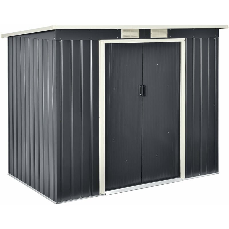 Helloshop26 - Abri de jardin toit en appentis 213 x 130 x 173 cm tôles en acier galvanisées gris foncé