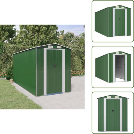 Abri de jardin Vert 192x440x223 cm Acier galvanisé - Abri De Jardin - Abri De Jardin Vert - Rangement Extérieur - Outillage De Jardin - Cabane De Jardin