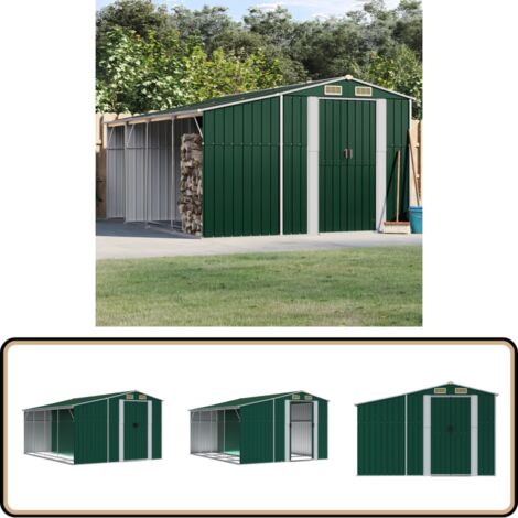 Abri de jardin vert 277x365,5x179 cm acier galvanisé - Abri De Jardin - Abri Métallique - Rangement Extérieur - Cabane De Jardin - Stockage Jardin